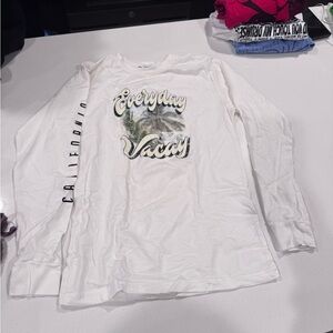 Roxy White Long Sleeve Tee with Graphic Print